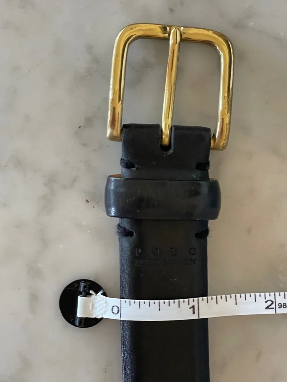 POLO RALPH LAUREN Men’s Black Leather Belt with Brass Gold-Tone Buckle